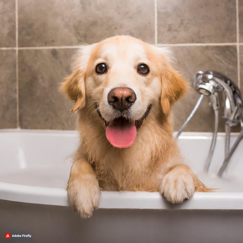 Firefly cane felice nella vasca da bagno per prevenzione malattie trasmissibili